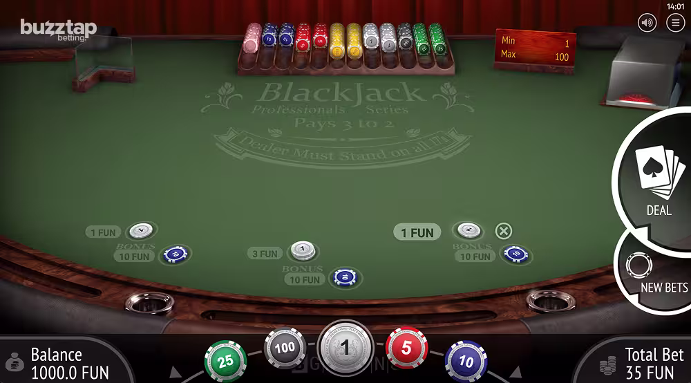 A gameplay screenshot of Multihand Blackjack Pro by BGaming