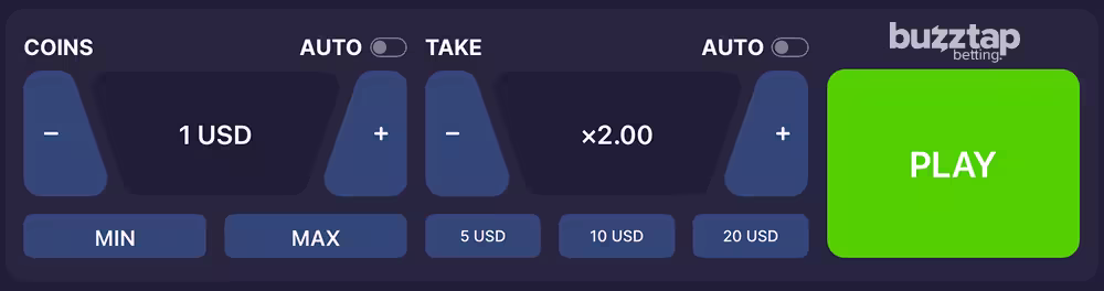 In-game betting panel and game controls for Quantum X by Onlyplay