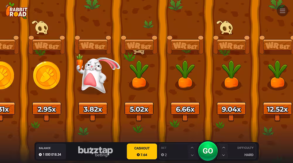 A PC gameplay screenshot of Rabbit Road crash game by InOut Games