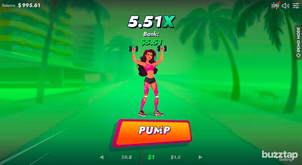 A gameplay screenshot of casino crash game PumpedX by Turbo Games