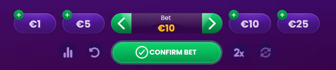 In-game screenshot displaying the betting panel features of Spaceman by Pragmatic Play