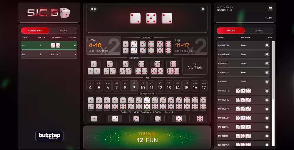 Sic Bo gameplay screenshot