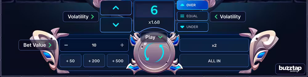 Magic Dice betting panel and game controls