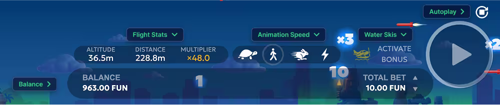 Aviamasters 2 betting panel and game controls