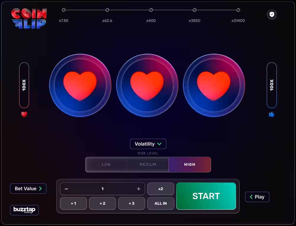 Coin Flip betting panel and game controls