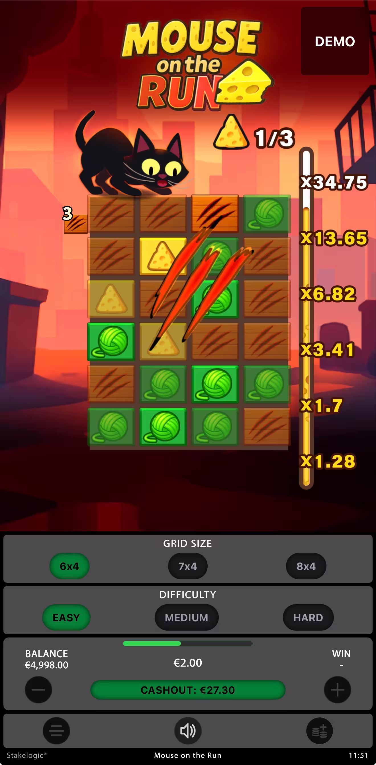Mouse On The Run mobile gameplay screenshot losing bet