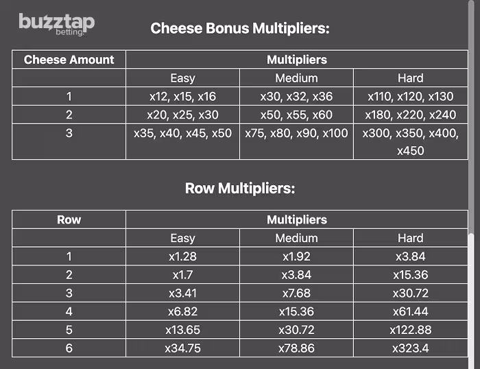 Mouse On The Run  complete paytable information
