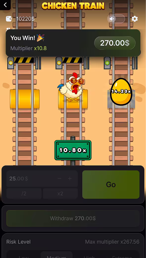 Chicken Train mobile gameplay screenshot win result