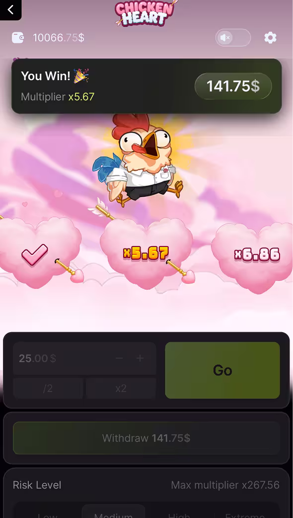 Chicken Heart casino game screenshot cash out