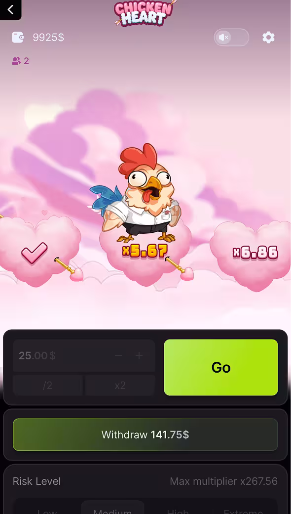 Chicken Heart casino game screenshot gameplay medium difficulty