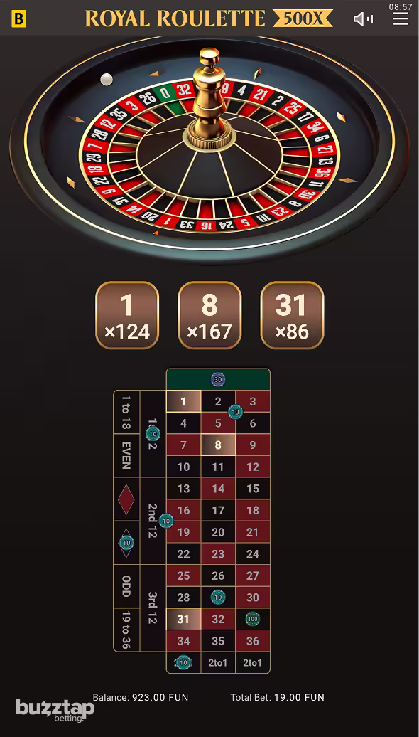 Royale Roulette 500x mobile gameplay lightning numbers