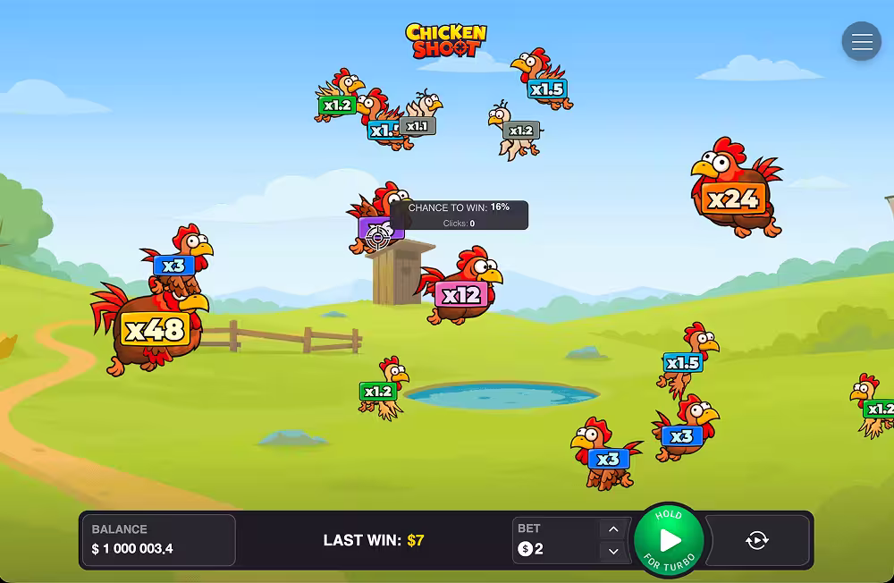 A gameplay screenshot of Chicken Shoot game by InOut Games