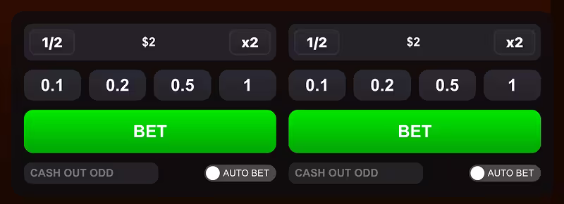 A screenshot of the dual betting panel for Hallow Jet game