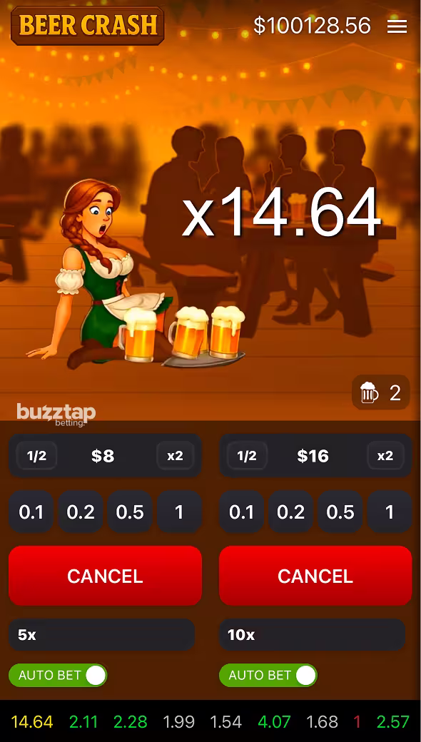 Beer Crash mobile gameplay round crashed