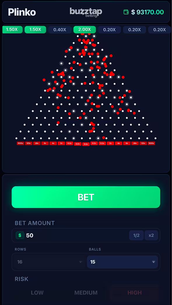 Plinko Astriona mobile large bets on high risk mode