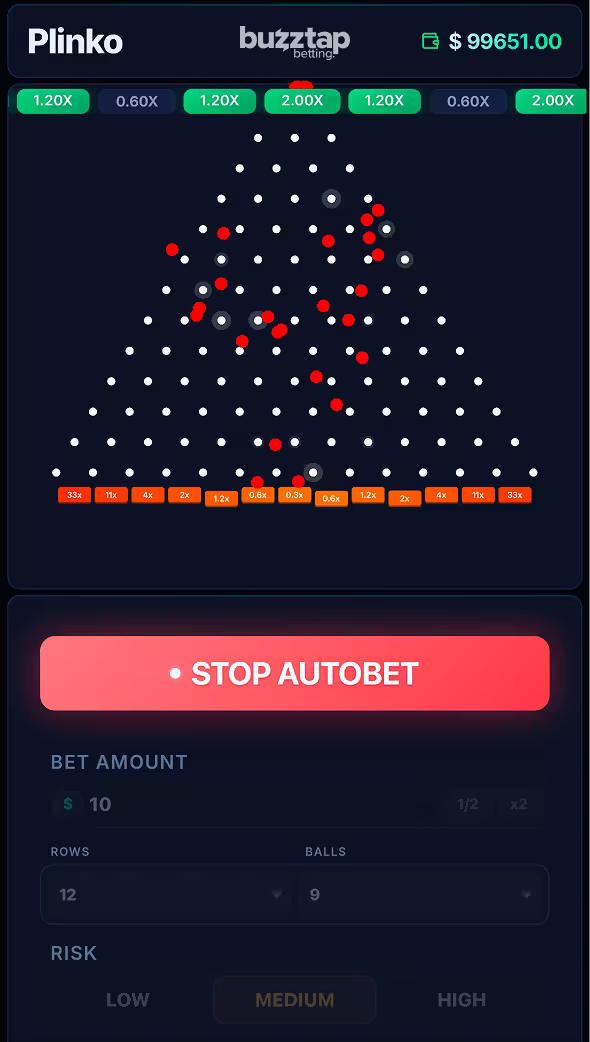 Plinko Astriona mobile using autoplay mode turned on