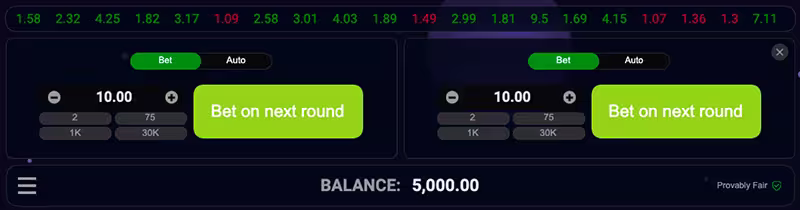 Avia Rush by Evoplay betting panel and game controls