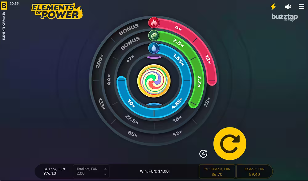 Elements of power gameplay screenshot mid round with win progression