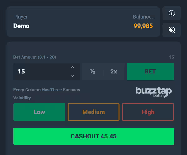 Betting panel controls for GoGo Banana