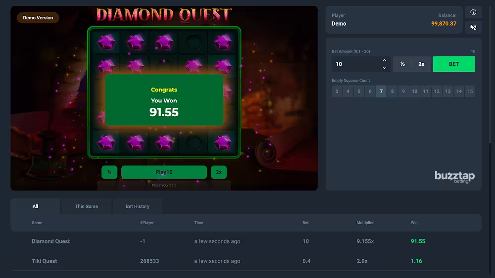 Diamond Quest PopOK Gaming winning round cash out