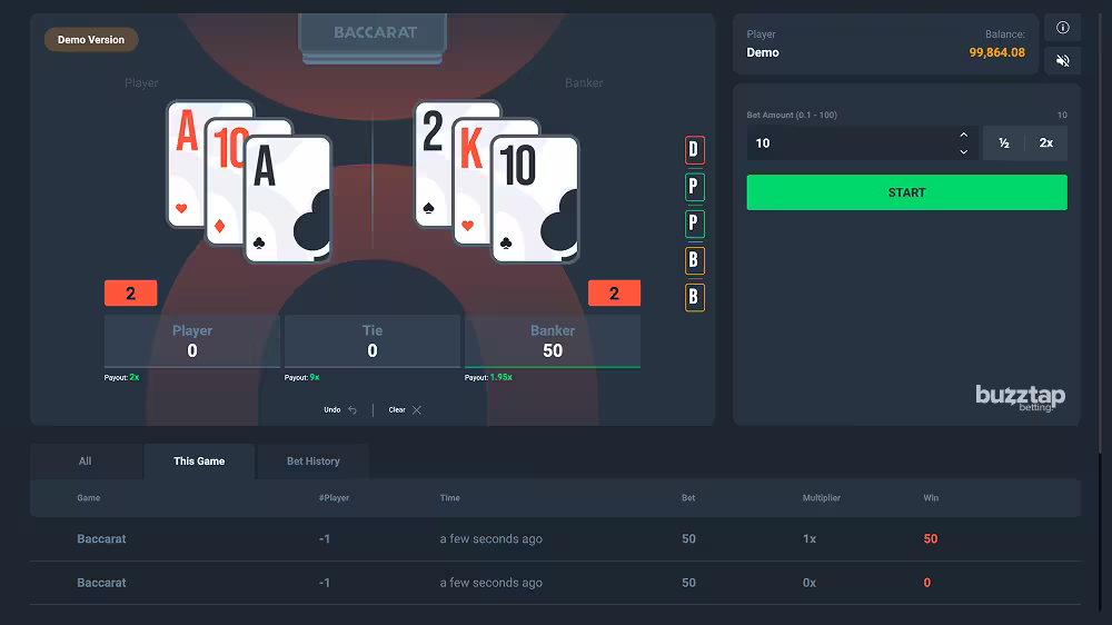 Baccarat by PopOK gameplay screenshot