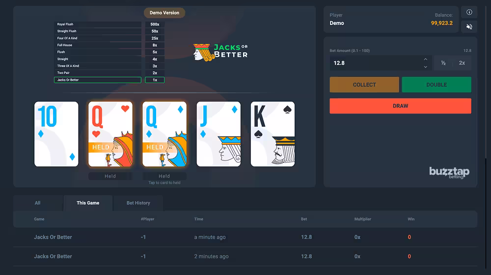 Jacks or Better PopOK Gaming gameplay screenshot