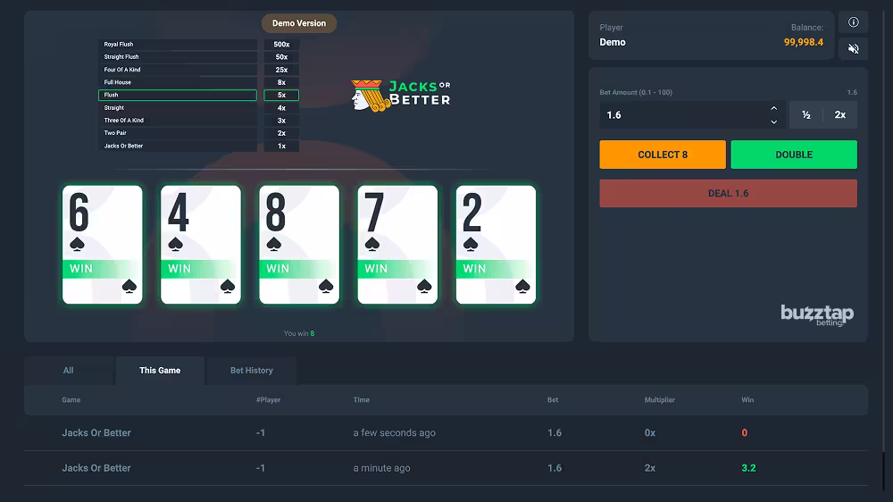 Jacks or Better PopOK Gaming flush win