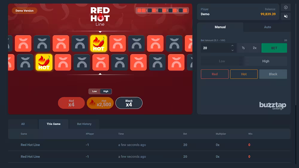 Red Hot Line gameplay screenshot High risk mode