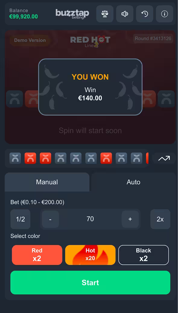 Red Hot Line 2 mobile gameplay winning round