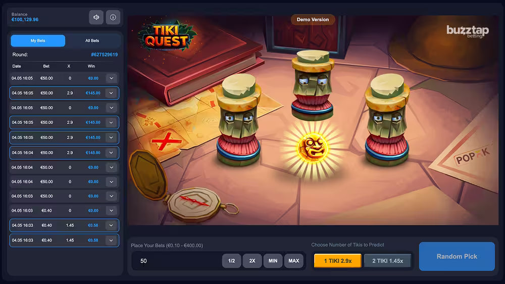 Tiki Quest by PopOK Gaming gameplay screenshot winning bet