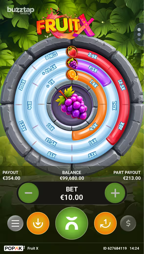 Fruit X PopOK Gaming mobile gameplay wheel progression