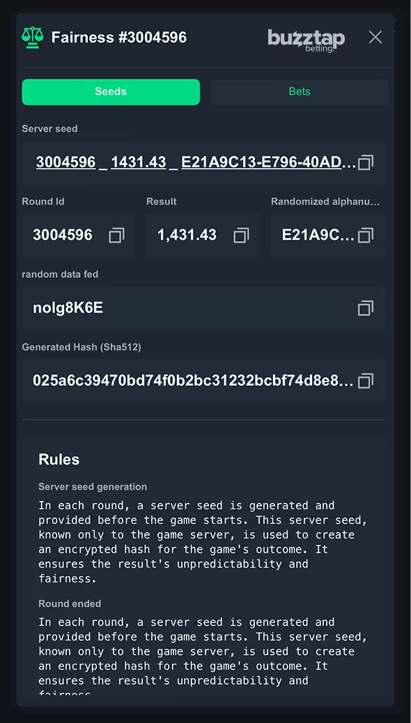 Crash Extreme mobile provably fair settings menu