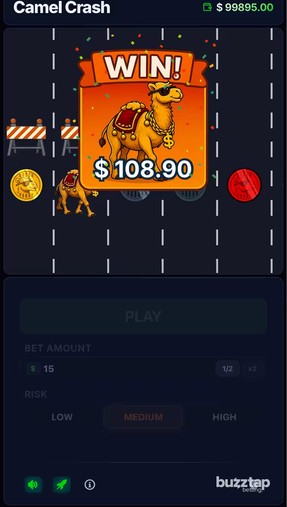 Camel Crash mobile gameplay cashing out a winning bet
