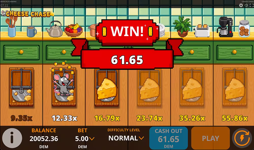 Cheese Chase gameplay screenshot cashing out a win