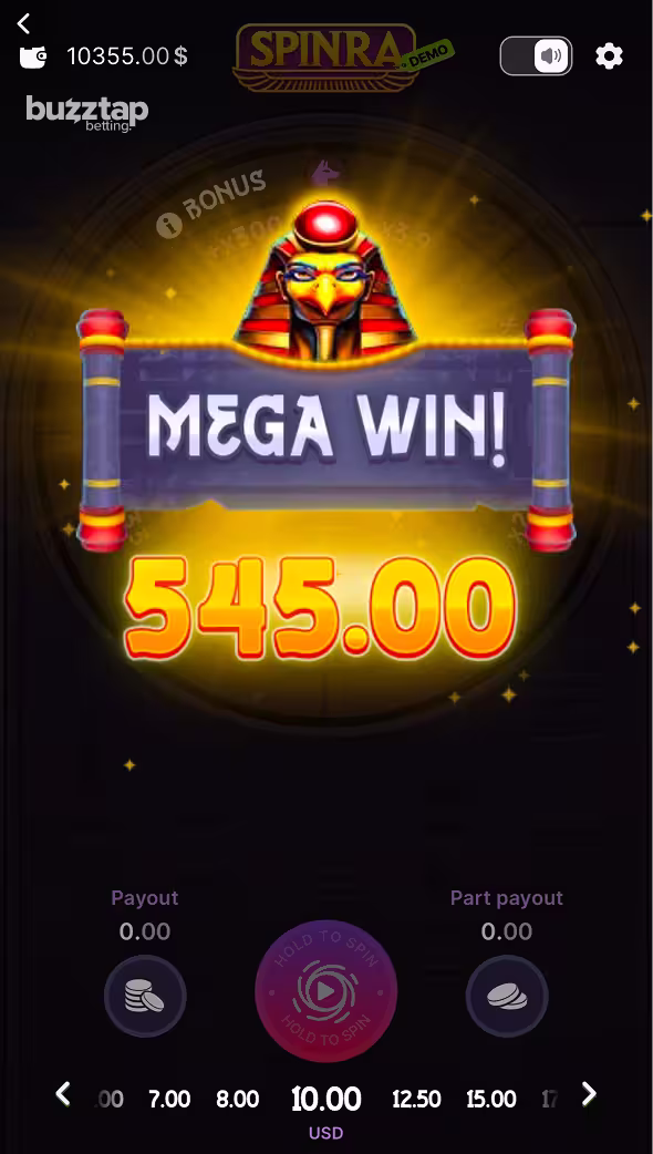 Spinra mobile gameplay screenshot base game cashing out a win