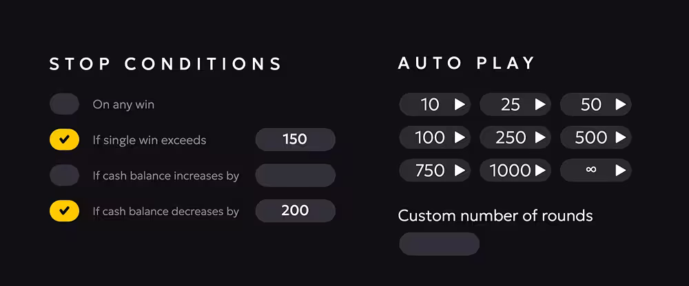 Chicken Shot auto play settings and stop conditions