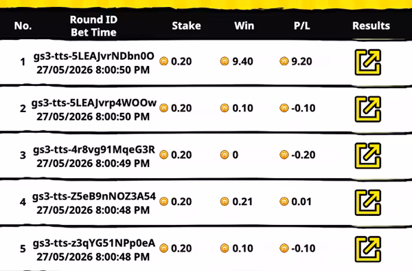 Bet history menu showing prior round results