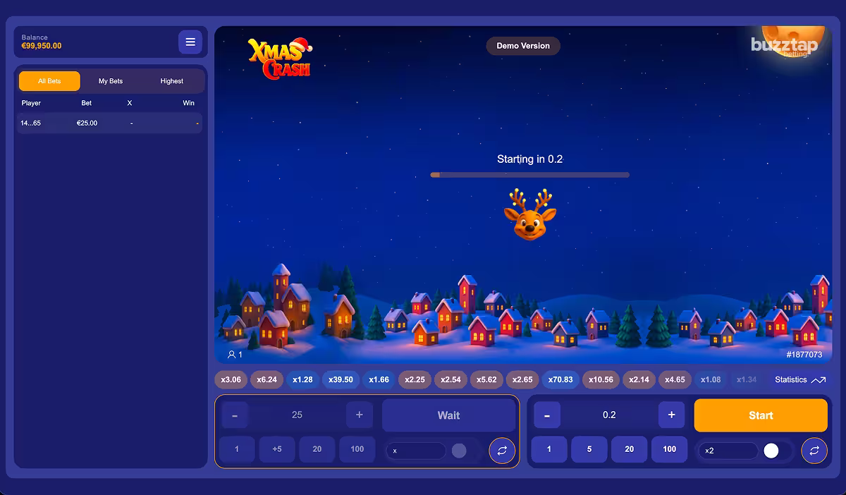 A screenshot of Xmas Crash game by Popok Gaming during the pre-round countdown