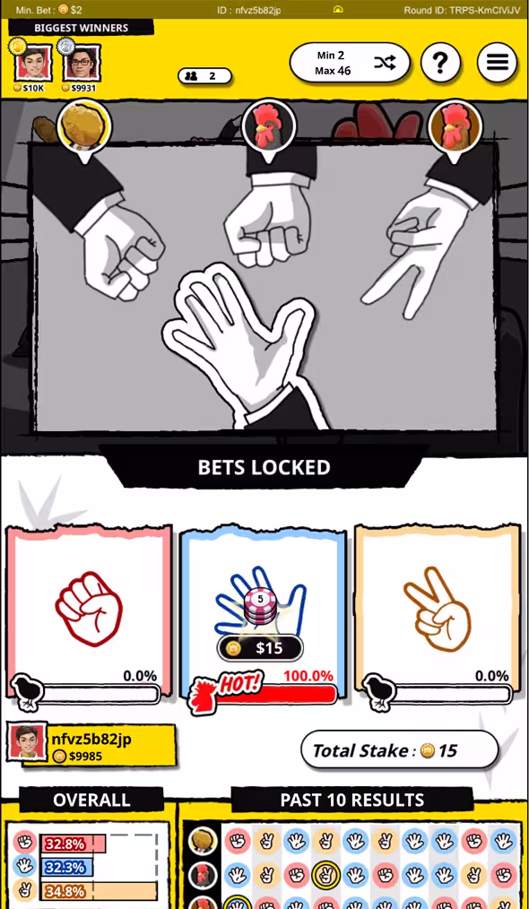 Toridama Rock Paper Scissors mobile gameplay screenshot showing the game result