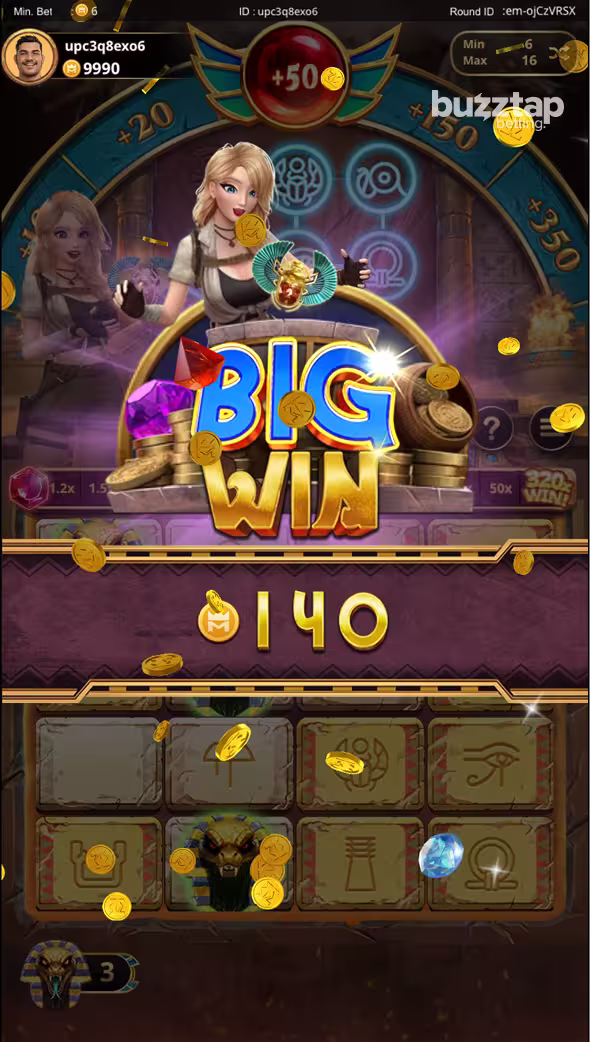 Egyptian Mines mobile gameplay screenshot showing a cashed out win