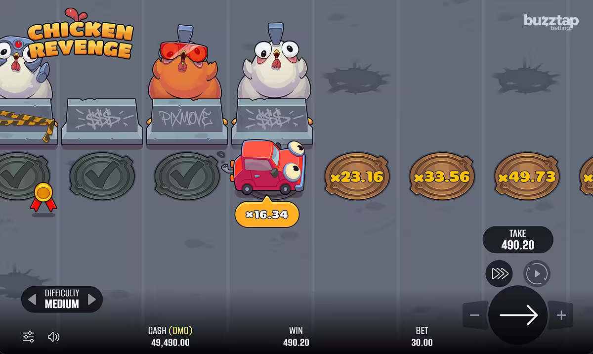 Chicken Revenge ameplay screenshot showing mid round crossing the road