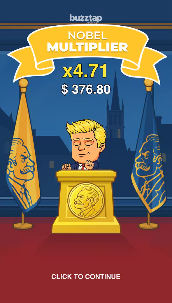 Drop The Billionaire gameplay screenshot featuring the Nobel Prize multiplier bonus