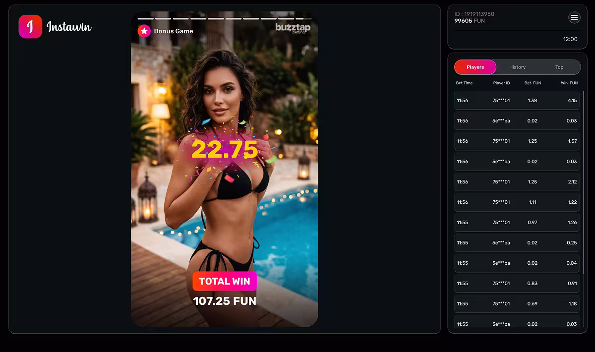 Instawin bonus free spins total win result