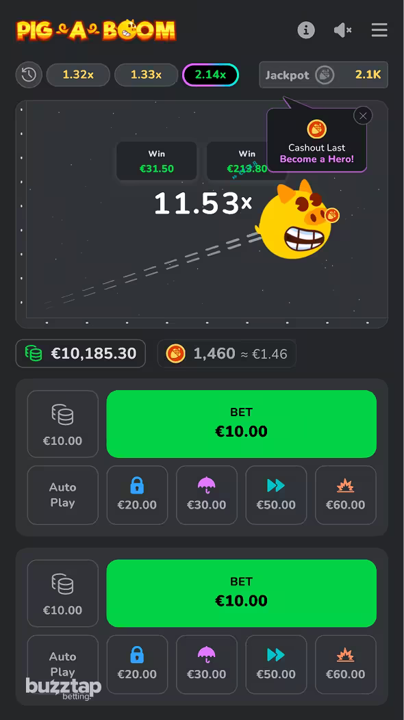 Pigaboom crash game screenshot collecting win