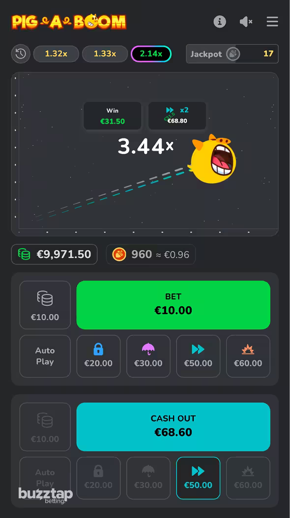 Pigaboom crash game using bonus buy feature