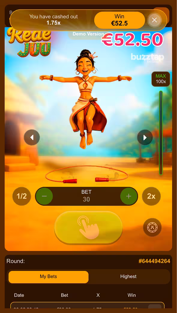Rede Juu crash game screenshot winning round