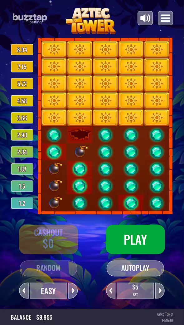 Aztec Tower mines game collecting a win