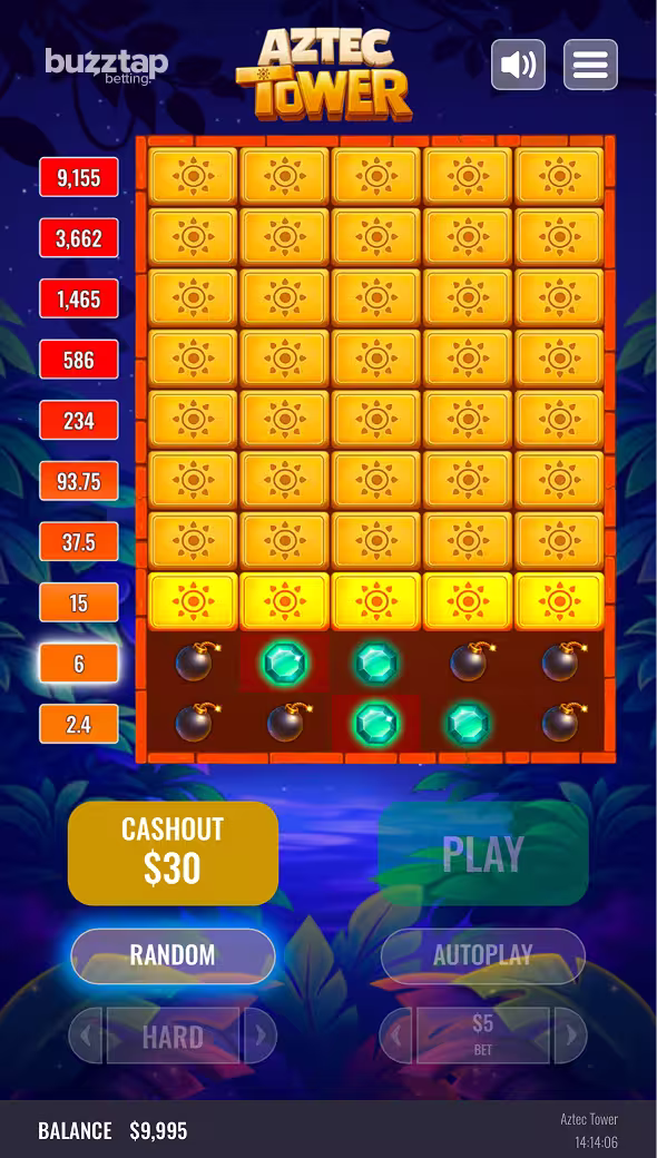 Aztec Tower mines game on hard mode