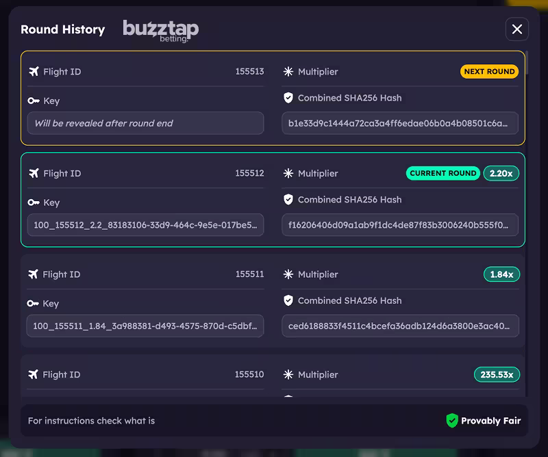 AviaPix round history menu
