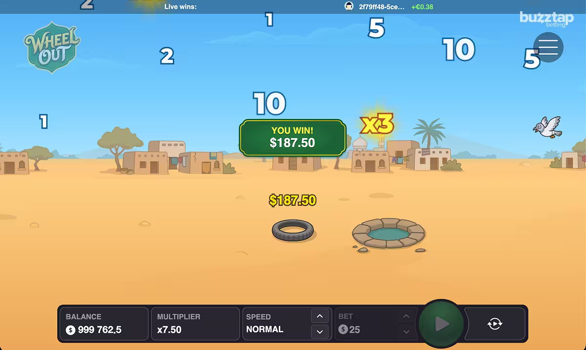 Winning bet in Wheel Out game by InOut Games